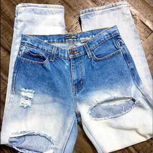 Fashion nova mom style high rise heavily distressed ombré jeans